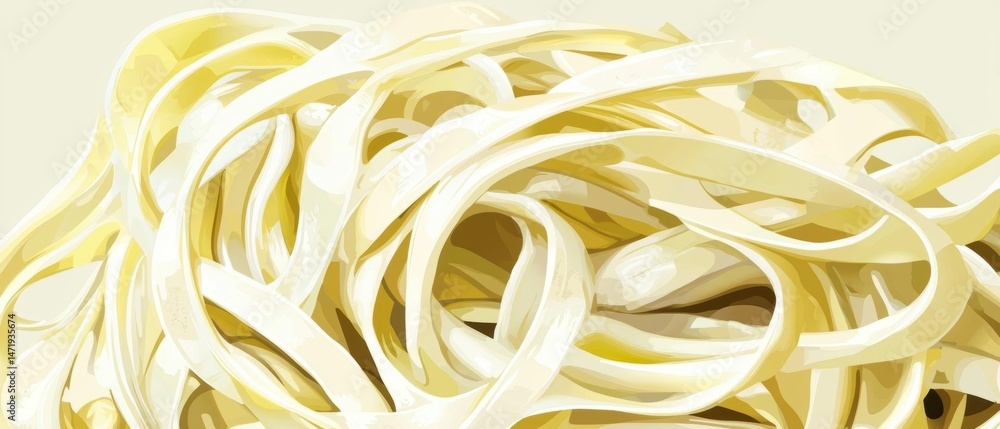 Poster close-up of a pile of spaghetti noodles. the noodles are light yellow in color and appear to be unco