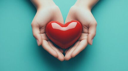 Obraz premium Caring Hands Holding Red Heart Love Charity Donation Support Compassion