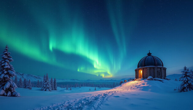 Spectacular Northern Lights Display Over a Tranquil Winter Landscape