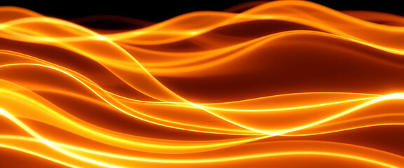 Abstract flowing waves of vibrant orange and yellow glowing light effects
