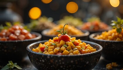 Bowls of salad with corn and tomato