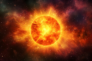 Obraz premium Bright Solar Explosion in Deep Space with Starry Background