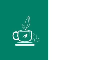  Minimalist Tea Cup Icon on Green background and White space