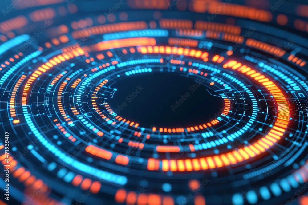 Poster graph diagram projection concept. abstract digital circular design with vibrant colors and light eff