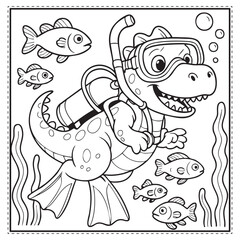 Obraz premium Scuba Diving Dinosaur Coloring Page Fun Underwater Adventure Illustration for Kids