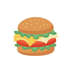 Hamburger Vector Illustration with Cheese and Vegetables