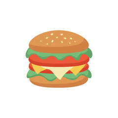 Hamburger Vector Illustration with Cheese and Vegetables