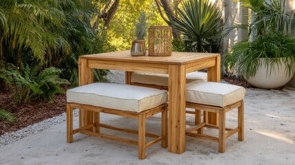 Obraz premium Outdoor Dining Set, Patio Furniture, Backyard Oasis, Natural Wood Table, Modern Design