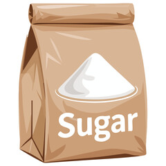 Open paper bag with sugar isolated vector illustration on white background