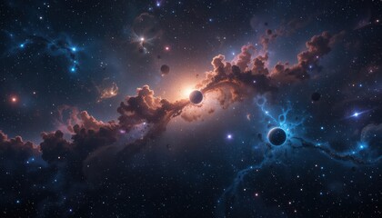 Obraz premium Cosmic Ballet: A breathtaking view of a swirling galaxy showcases celestial bodies and vibrant nebulae, inviting viewers to contemplate the vastness and wonder of the universe.