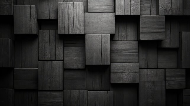 Geometric Elegance: The image presents an abstract composition of meticulously arranged dark wooden blocks, evoking a sense of order and modern design.