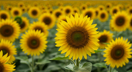 Obraz premium Sunflower Field: Golden Blooms & Summer Sunshine | Helianthus Beauty, Nature's Art & Vibrant Colors