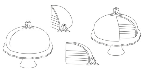 Swedish Prinsesstårta (Princess Cake) black and white vector illustration.