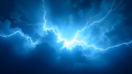Dynamic blue background with lightning bolts radiating from the center creates a sense of movement and energy in a vibrant atmosphere