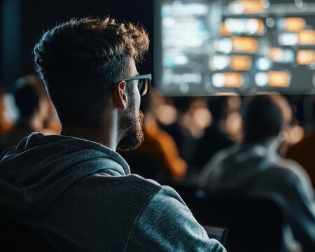 University students attending a virtual physics lecture with realtime simulations, online STEM education