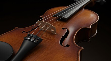 Fototapeta premium Detailed close up of a wooden violin against a dark background
