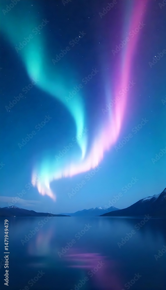 Poster generative ai aurora borealis reflections over tranquil lake at twilight