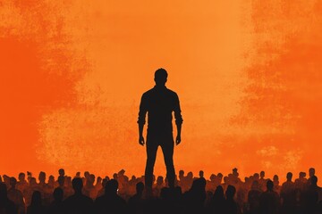 Silhouetted man performing on stage with concert crowd