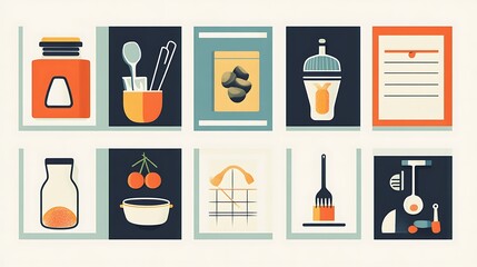 Baking Ingredients Icons Set.
