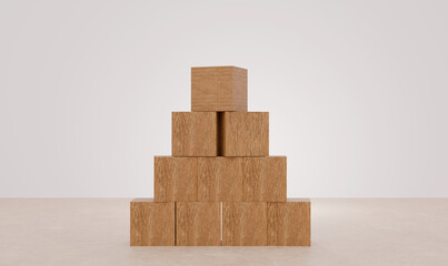 Wooden boxes arranged 3d render
