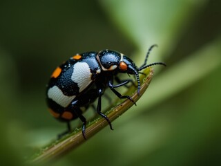 Naklejka premium Invasive Harlequin Ladybird on Curled Leaf