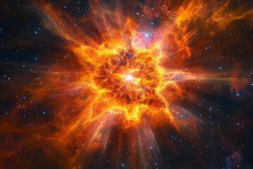 Explosive Stellar Nebula with Fiery Orange and Red Colors in Space