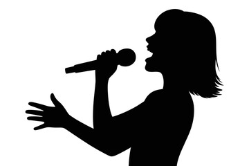 Singer silhouette woman singing with microphone