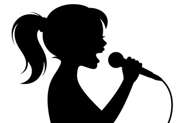 Silhouette of woman singing into microphone karaoke