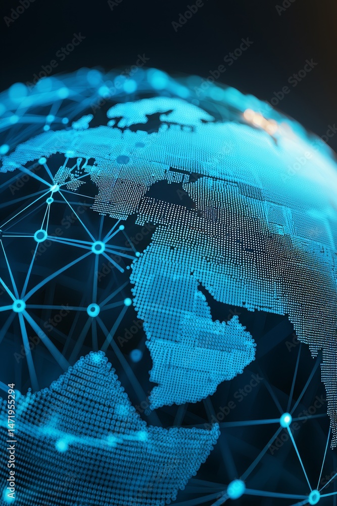 Poster e-commerce logistics powered by data analytics. digital globe with interconnected data points glowin
