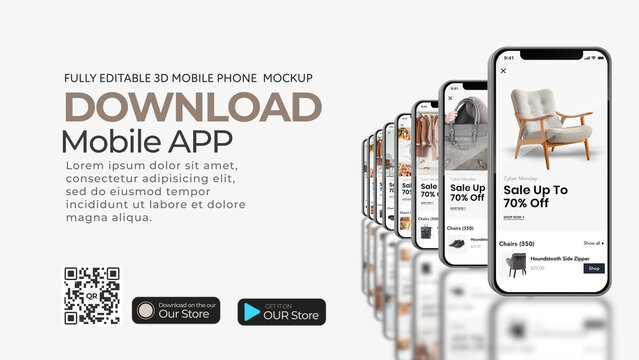 3D Mobile Phones Tunnel for Mobile App Promo 