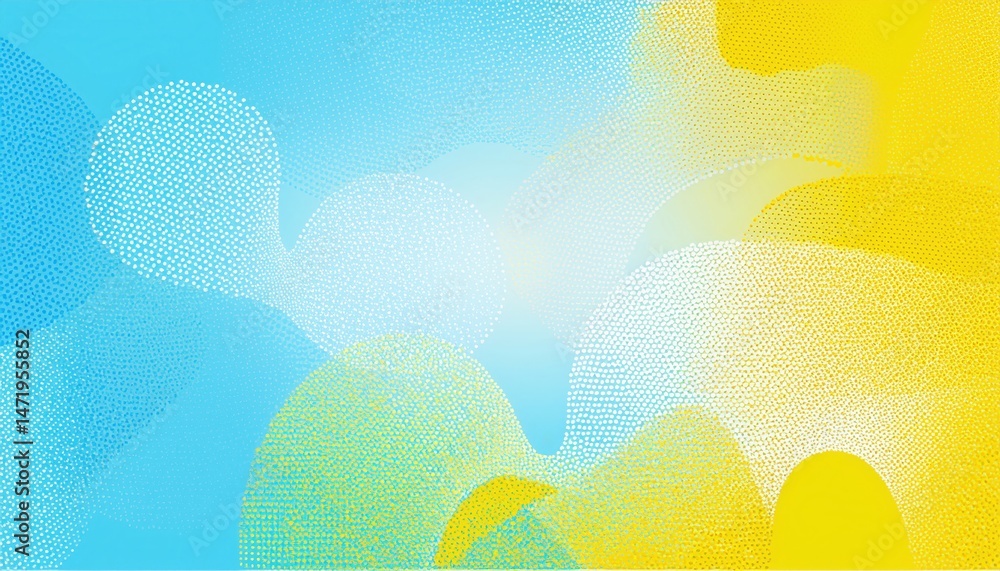 Poster abstract blue and yellow dotted wave background for modern web design, branding, or digital print with soft gradients and halftone texture

