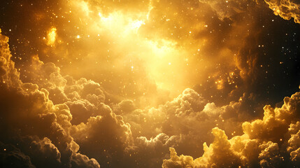Celestial Clouds Illuminated by Golden Light in a Cosmic Scene