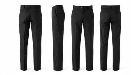 Four views of stylish black dress pants for men against a clean white backdrop offering versatile fashion and style options
