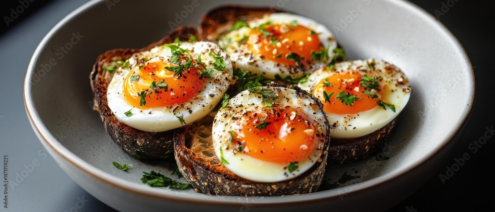 Poster plate of food with three pieces of toast on it. the toast is dark brown and appears to be toasted. o