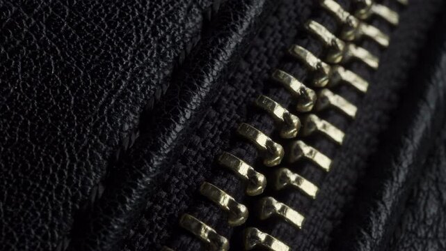 Black leather surface and zipper rotating extreme close up stock footage