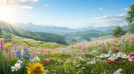 Obraz premium Sunny Alpine Meadow Wildflower Bloom