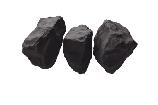 Three Gray Rocks Against Black Background