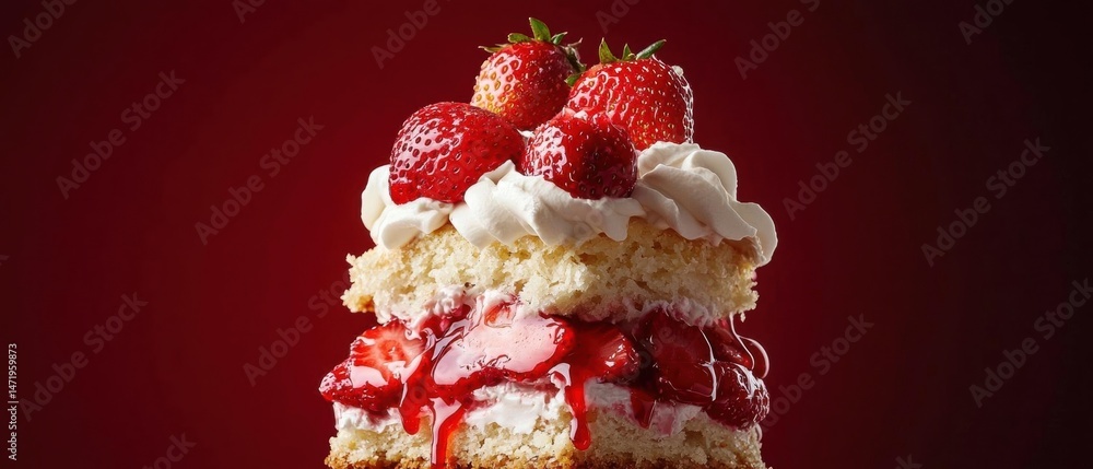 Poster the image is of a three-tiered cake with a layer of white frosting on top. the cake appears to be a 