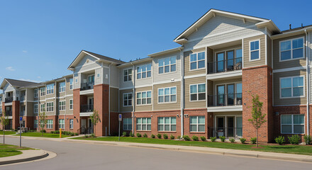 Modern Apartments: Brick & Siding Exterior | Balconies, Windows & Curb Appeal in Suburban Setting | Luxury Living, Housing, Architecture