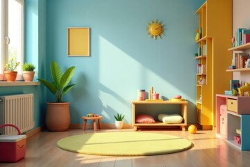 Brightly colored playroom with toys, blocks, and learning materials, ideal for daycare , kindergarten toys, colorful toys, development
