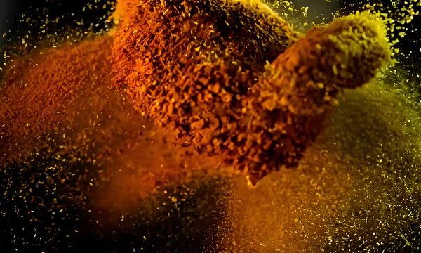 Closeup view of three textured orange and yellow objects