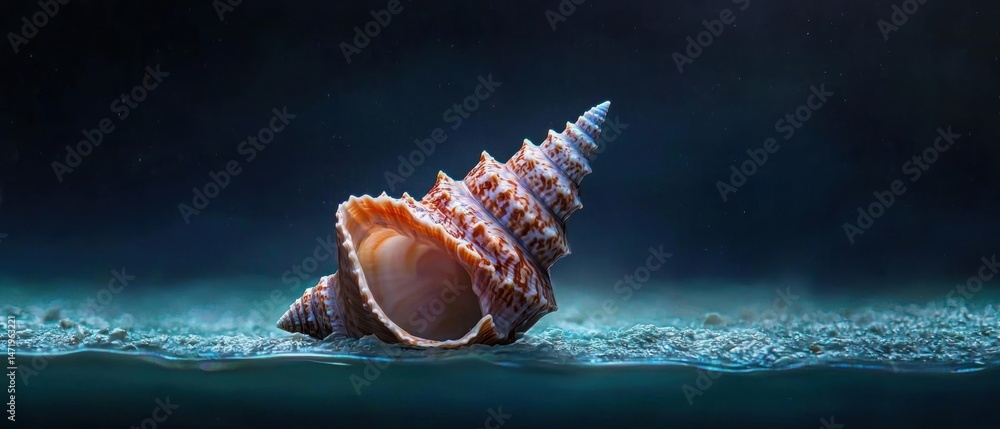 Poster close-up of a sea shell on the surface of the ocean. the shell is a conch, which is a type of conch 