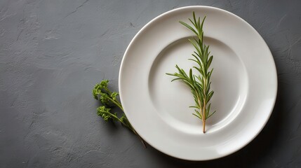 Rosemary Herb on White Plate. Culinary Art and Food Presentation. Healthy Eating.