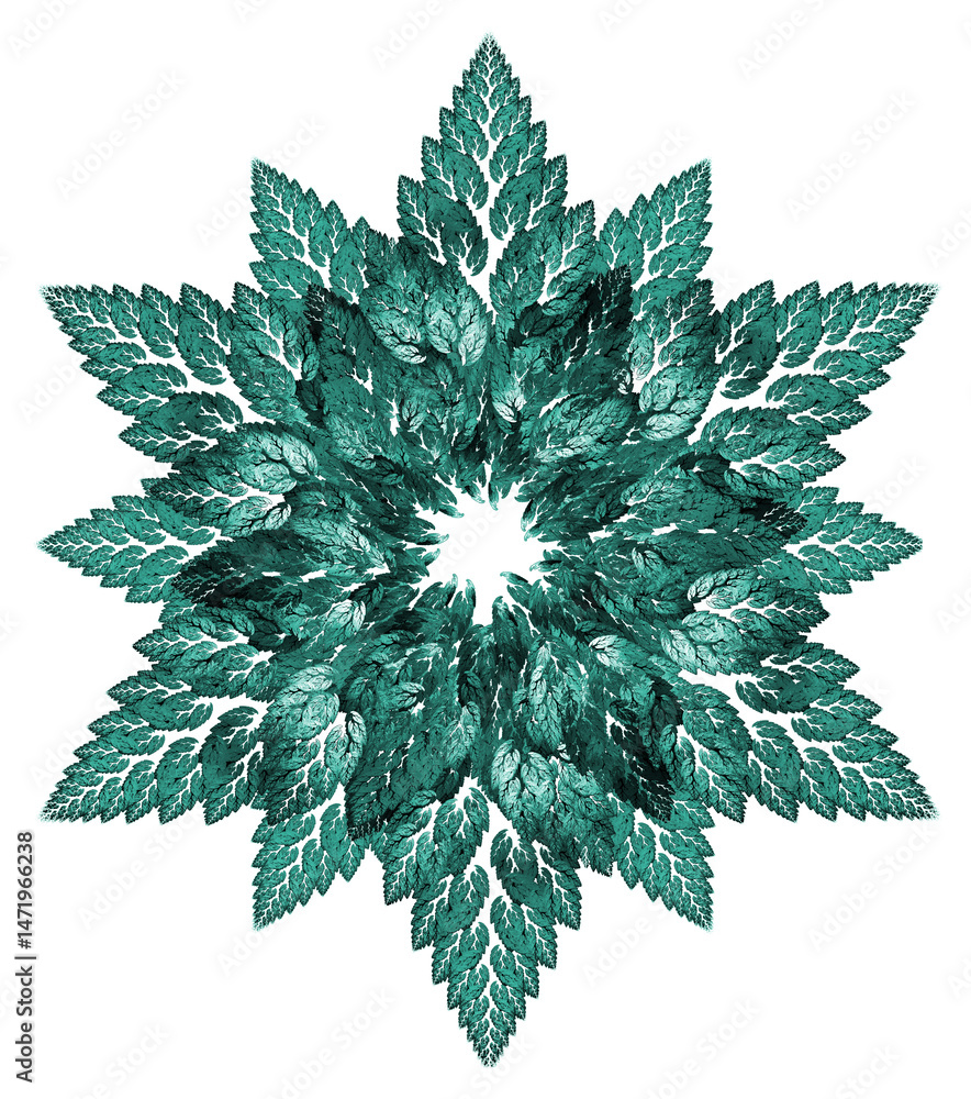 Poster blue-green abstract wreath of twigs with leaves arranged in a circle. graphic design element. 3d ren