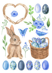 Watercolor Easter bunny set