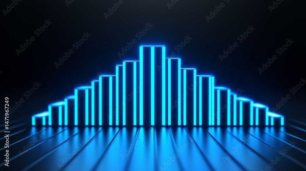 Poster graph diagram projection concept. neon bar graph with reflective surface and glowing edges.