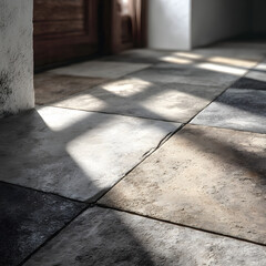 cement-inspired stone tile floor light industrial