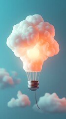 clarity change breakthrough in pastel lightbulb cloud scene, pastel clarity lightbulb concept of breakthrough and change, glowing lightbulb of clarity change breakthrough in pastel cloud tones