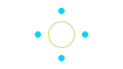 Abstract Geometric Design with White and Teal Shapes on Black Background