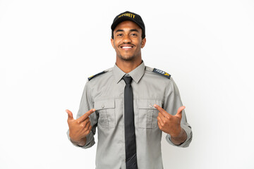 African American safeguard over isolated white background proud and self-satisfied